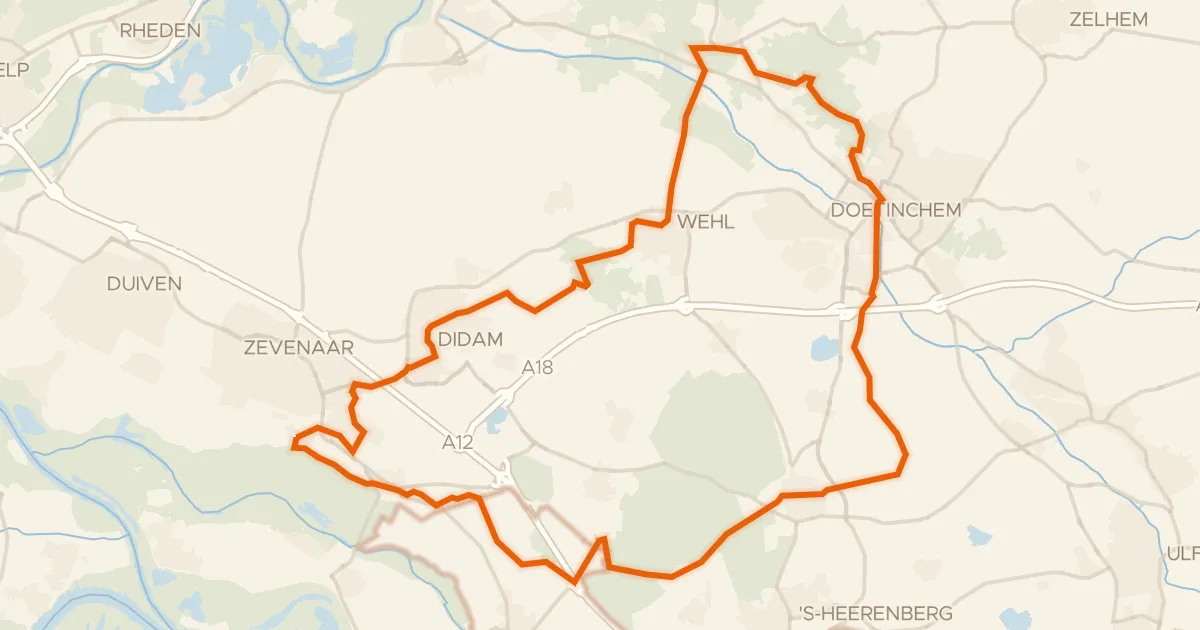 Kaart van de fietsroute Rondje Kasteel Keppel en Huize Babberich