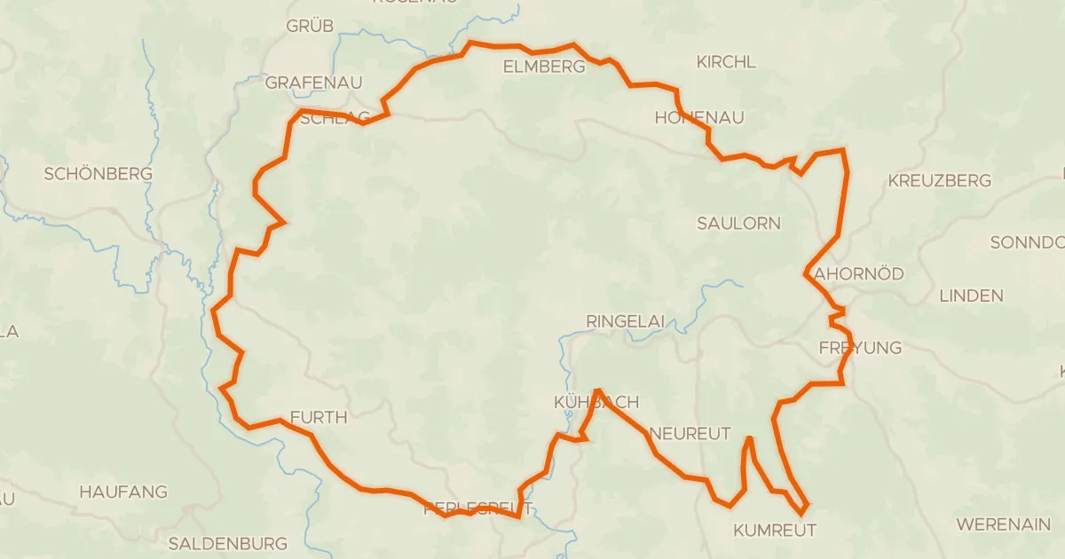 Kaart van de fietsroute Rondje Schloß Wolfstein en Obere Ilz