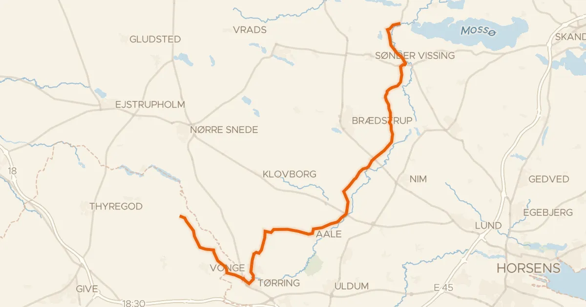 Kaart van de fietsroute Gudenådalen