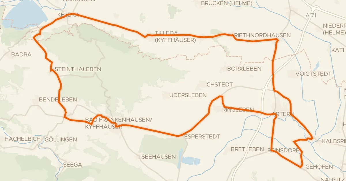 Kaart van de fietsroute Rondje Hackpfüffler See en Unstrut
