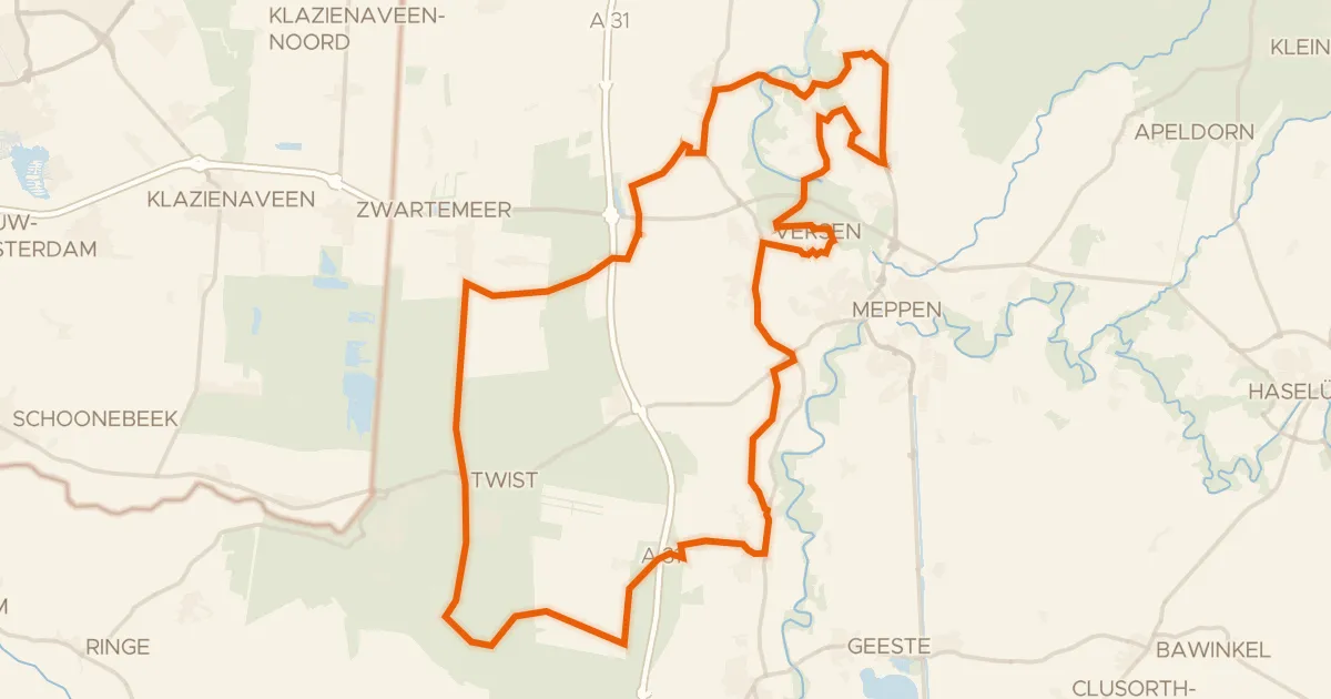 Kaart van de fietsroute Rondje Borkener Paradies en Geestmoor