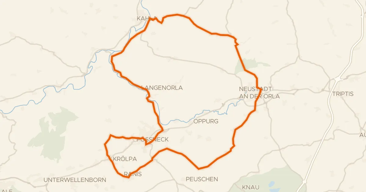 Kaart van de fietsroute Rondje langs de Leuchtenburg en de Saale