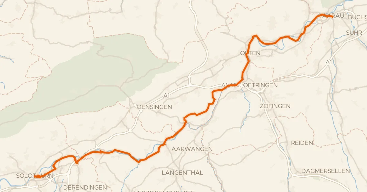 Map of the cycling route Mittelland-Route