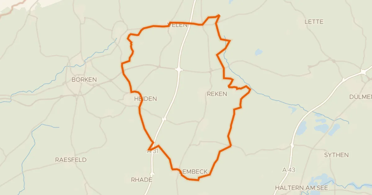 Kaart van de fietsroute Rondje Schloss Velen en Hülstenholter Wacholderheide