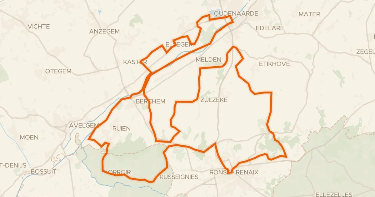 Map of the cycling route Ronde van Vlaanderen blauwe lus
