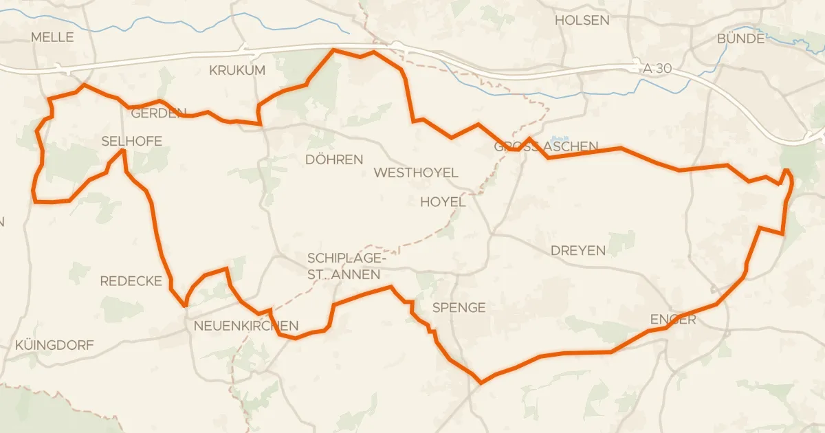 Kaart van de fietsroute Rondje Bustedter Holz en Hücker Moor See