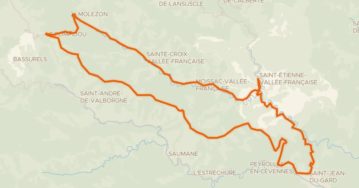 Kaart van de fietsroute La Corniche des Cévennes et la Vallée Française