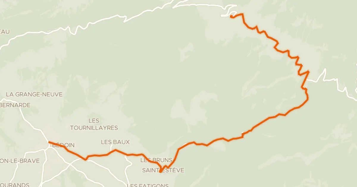 Kaart van de fietsroute Ascension du Mont-Ventoux depuis Bédoin