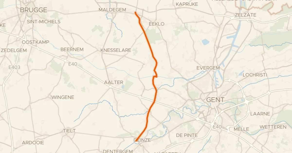 Kaart van de fietsroute F422 Fietssnelweg Deinze - Eeklo