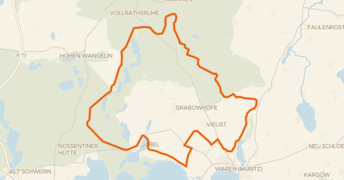 Map of the cycling route Rondje Damerower Werder en Warener Buchen