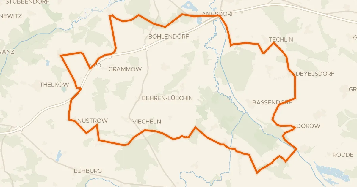 Map of the cycling route Rondje Trebel en Warbel