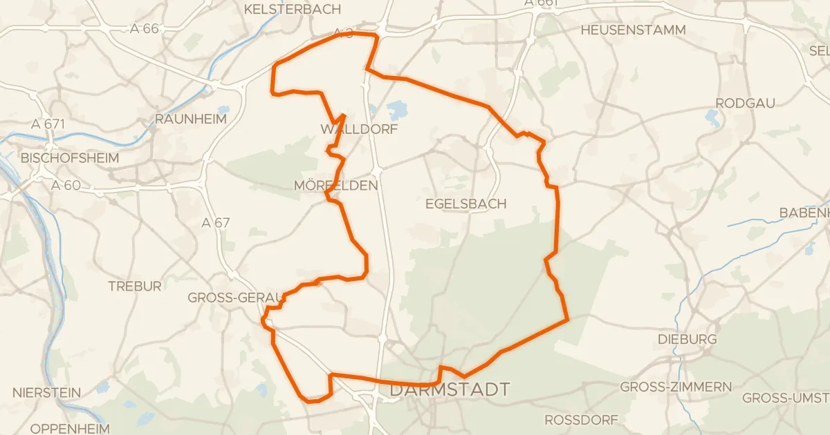 Kaart van de fietsroute Rondje Burg Hayn in der Dreieich en Schloß Philippseich