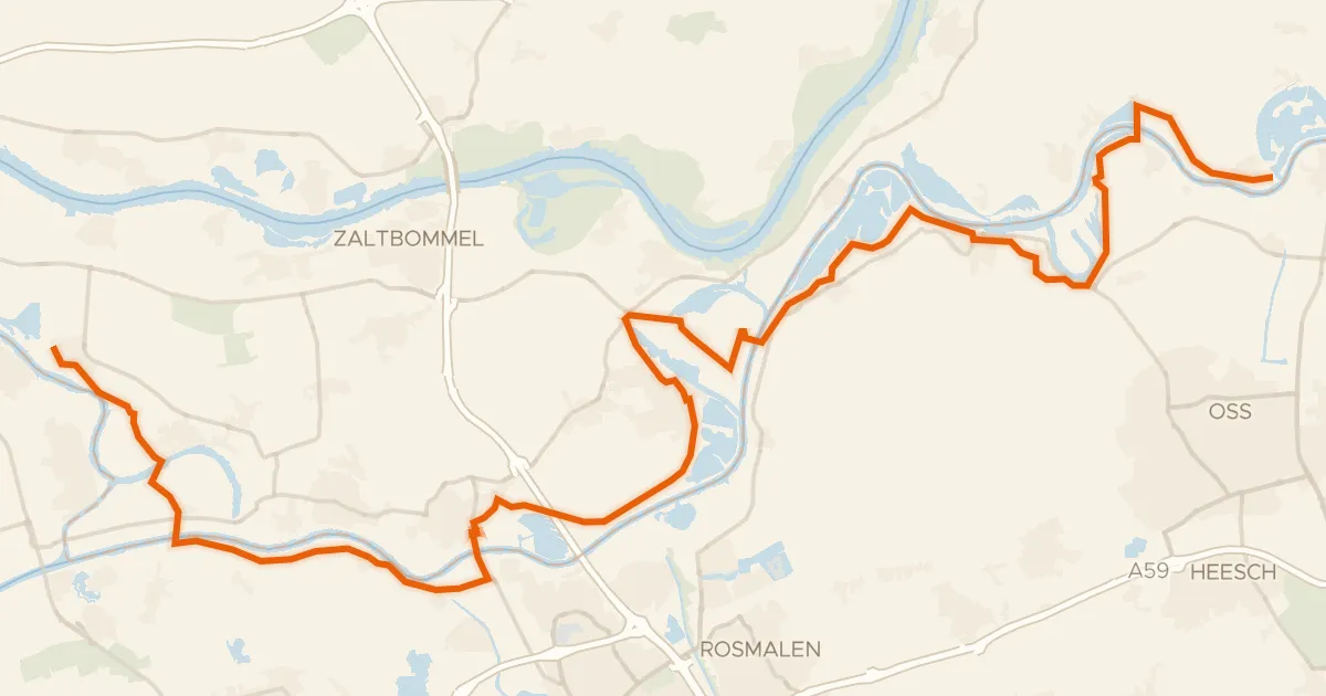 Kaart van de fietsroute LF Maasroute - 06 - Maasbommel - Aalst