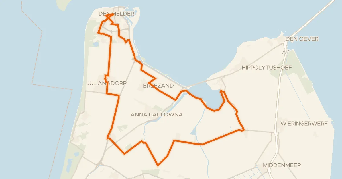Kaart van de fietsroute Rondje Fort Dirks Admiraal en Duinen Den Helder-Callantsoog