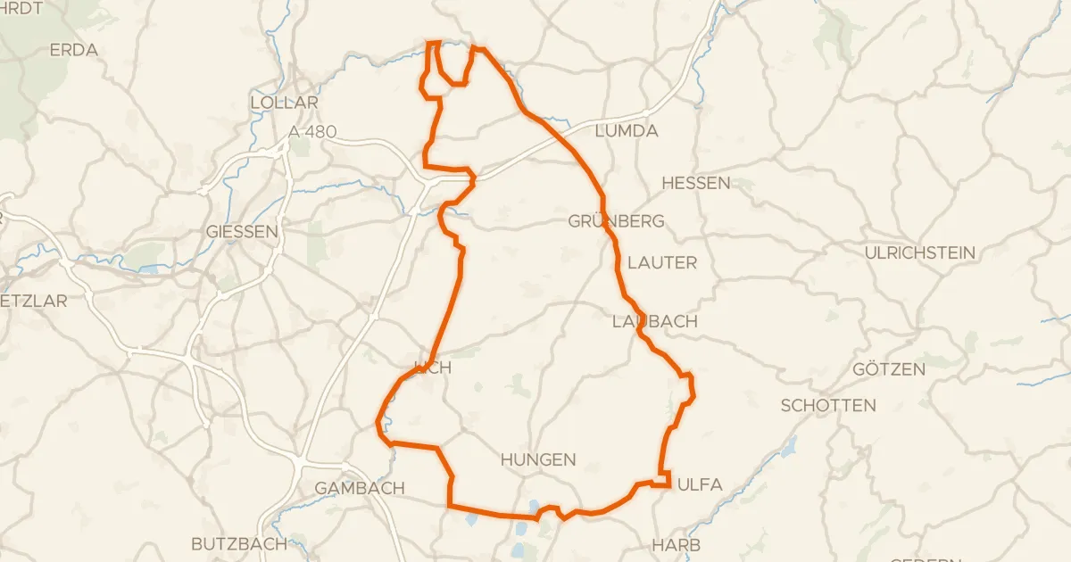 Kaart van de fietsroute Rondje langs Schloss Lich en Schloss Laubach