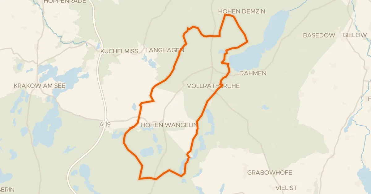 Kaart van de fietsroute Rondje Gruber Forst en Bergsee