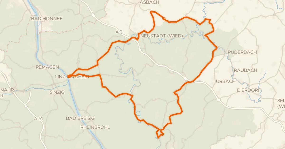 Kaart van de fietsroute Rondje Burg Linz en Burg Altenwied