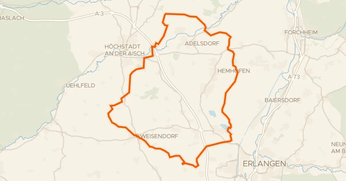 Kaart van de fietsroute Rondje Aisch en Großer Bischofsweiher