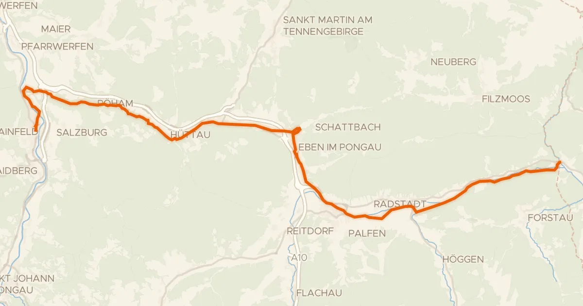 Kaart van de fietsroute Waters of Central Europe Route – [AT]_2 – (Bischofshofen - Mandling)