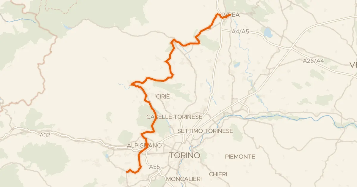 Kaart van de fietsroute Ciclovia Pedemontana Alpina