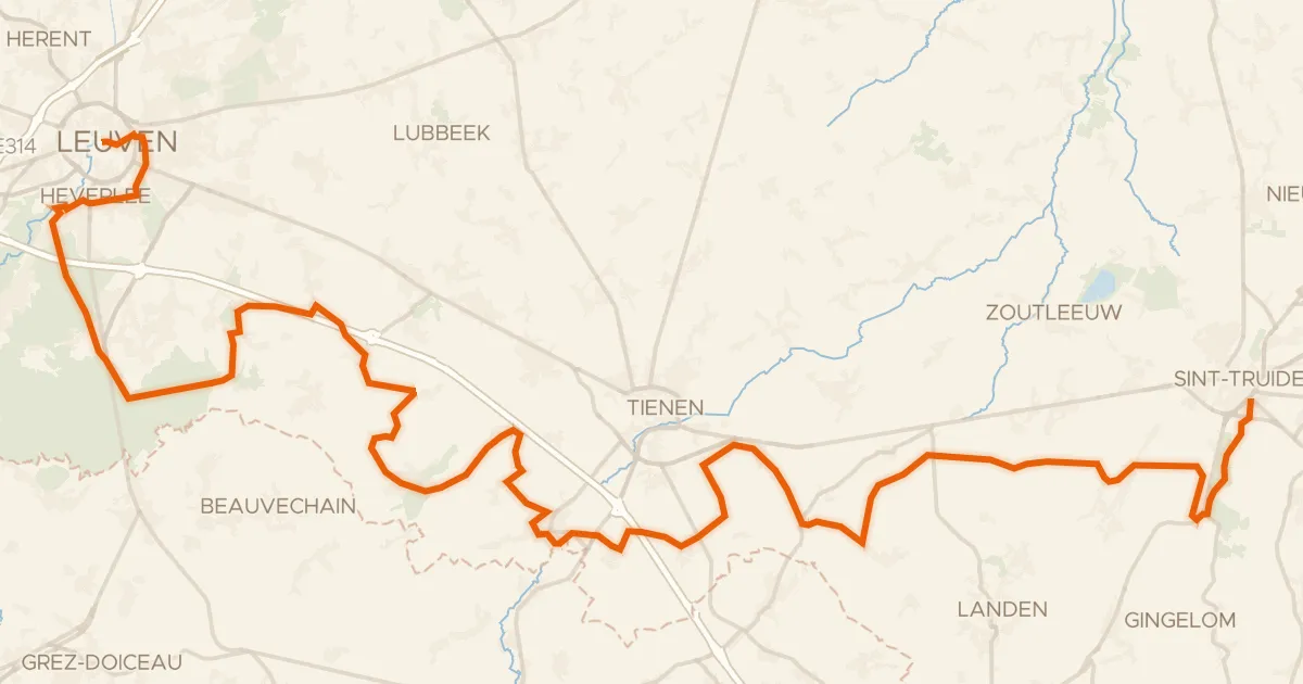 Map of the cycling route Heuvelroute - 07 - Leuven - Sint-Truiden