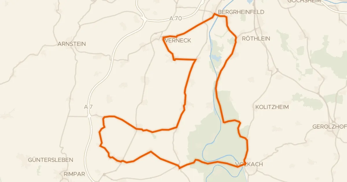 Kaart van de fietsroute Rondje Burg zu Burggrumbach en Alter Main bei Volkach