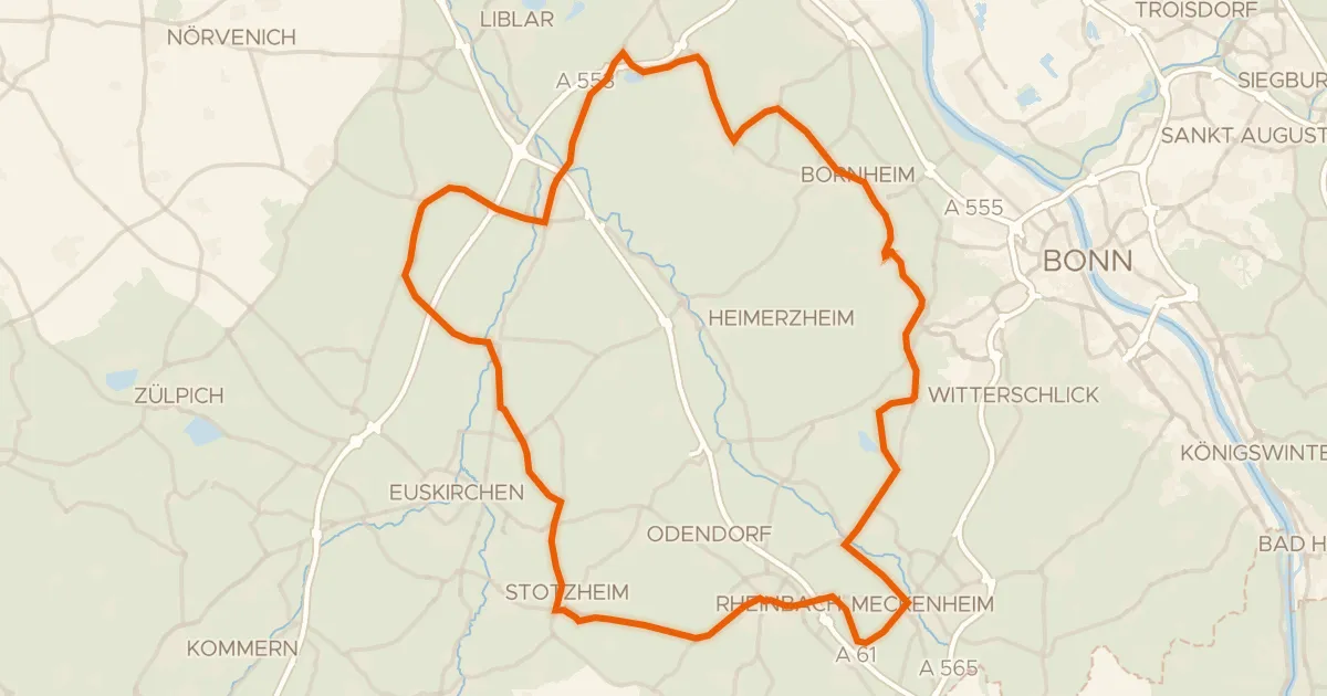 Kaart van de fietsroute Rondje Burg Ringsheim en Villewälder