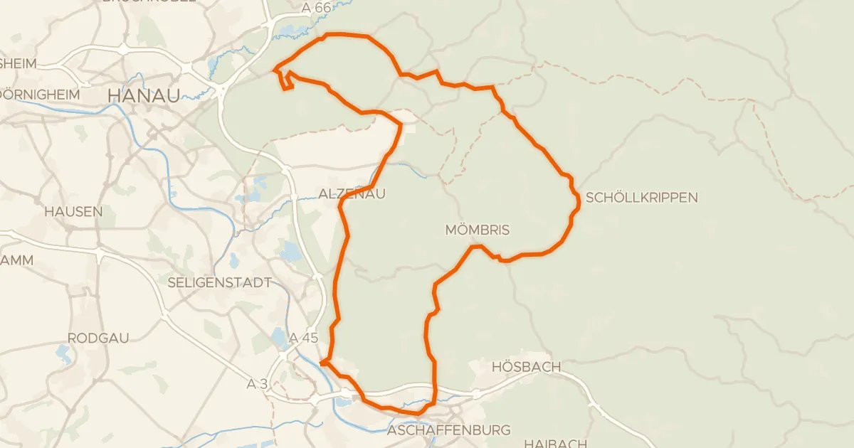 Kaart van de fietsroute Rondje Schloss Wasserlos en Burg Alzenau