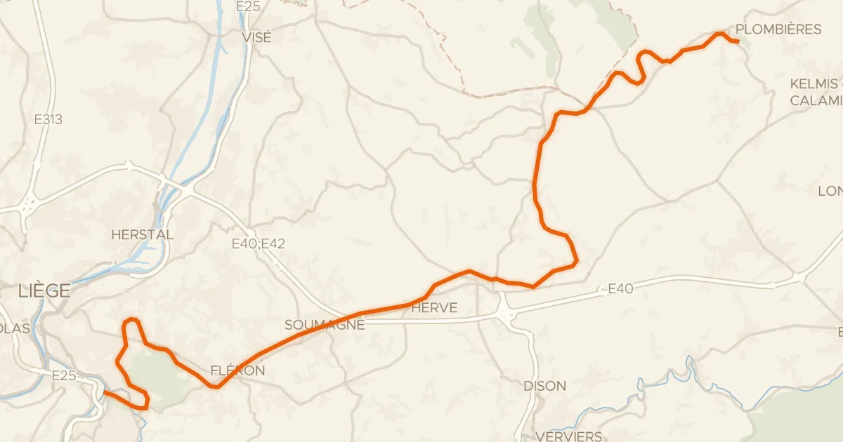 Map of the cycling route RAVeL Ligne 38
