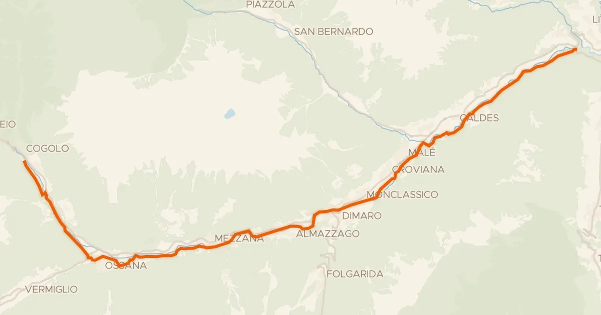 Map of the cycling route Ciclovia della Val di Sole