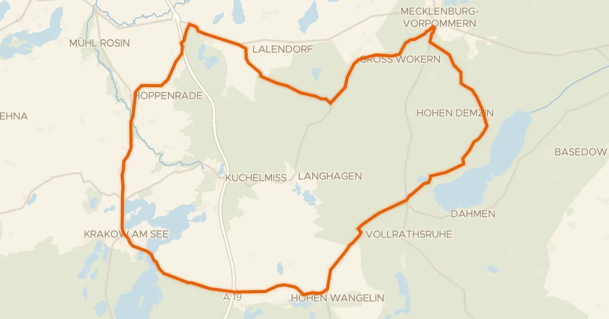 Map of the cycling route Rondje Schloß Vietgest en Krakower Obersee