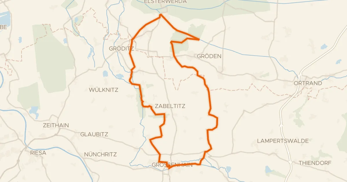 Kaart van de fietsroute Rondje Kulturschloß Großenhain en Große Röder