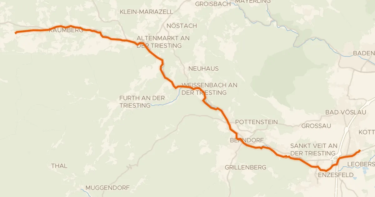 Kaart van de fietsroute Triestingtal-Radweg