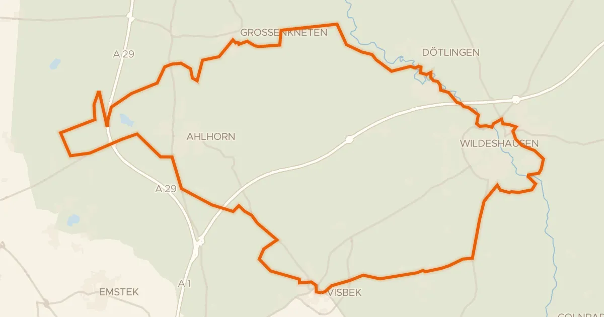 Kaart van de fietsroute Rondje Glaner Heide en Ahlhorner Fischteiche