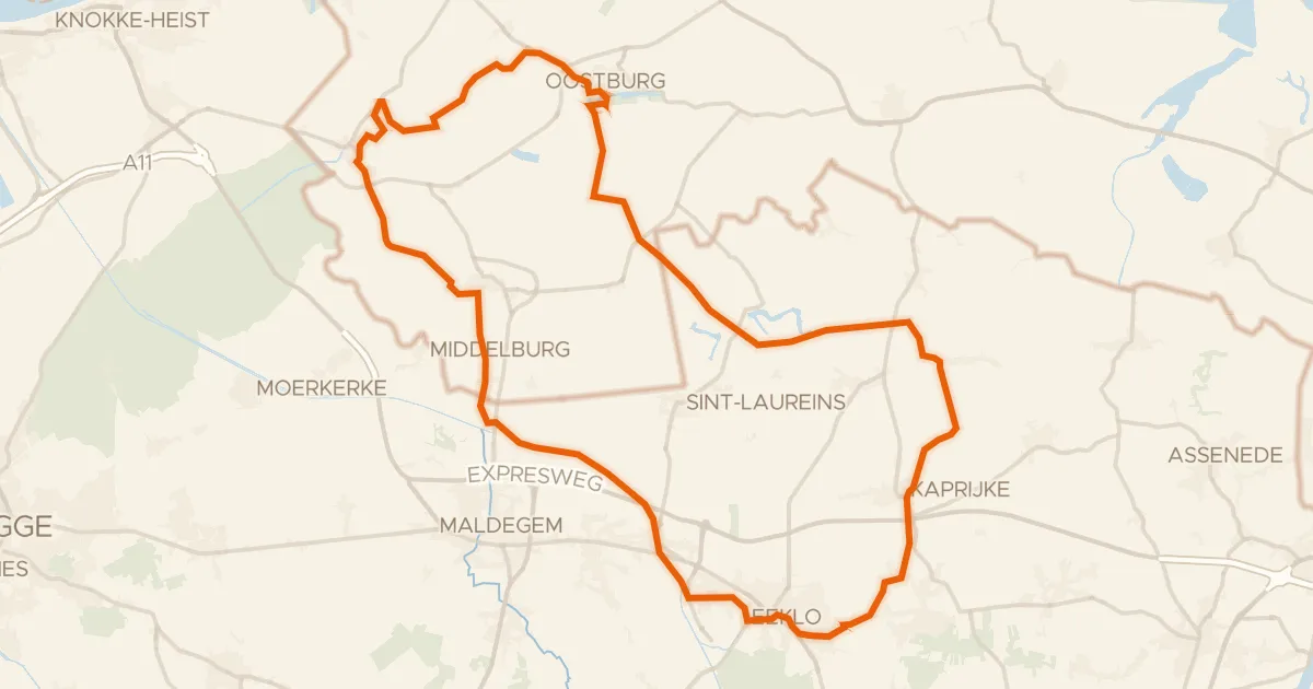 Kaart van de fietsroute Rondje Kasteel van Aveschoot en De Elderschans