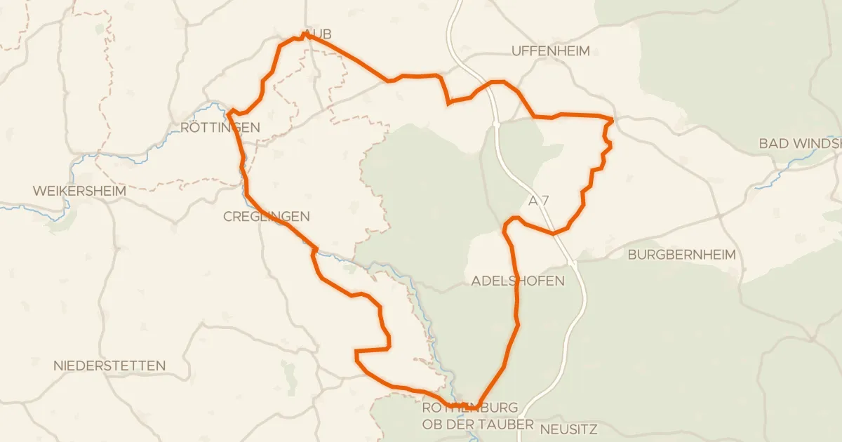 Map of the cycling route Rondje langs de Tauber en Schloss Aub