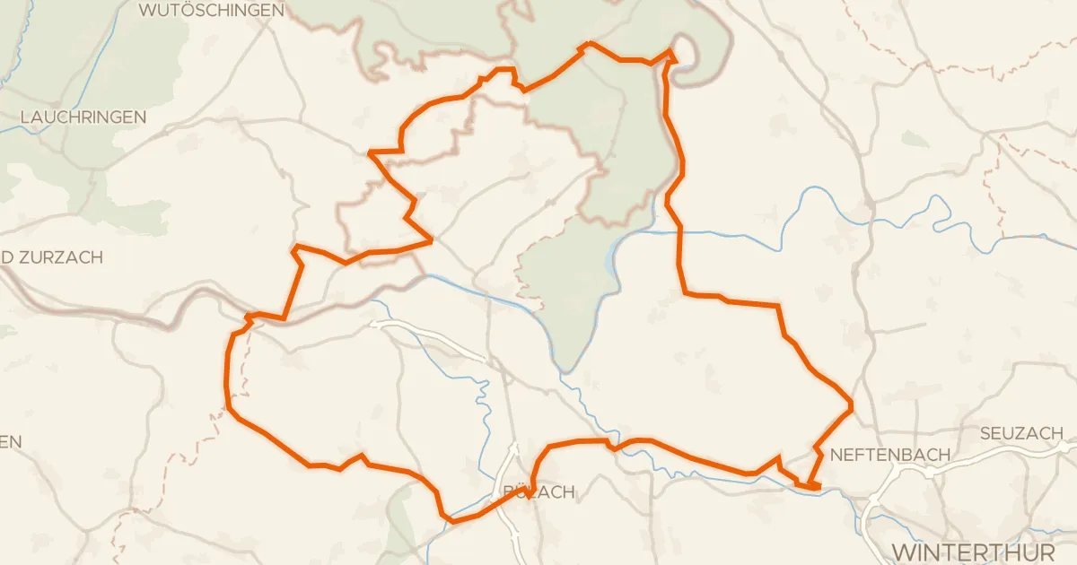 Kaart van de fietsroute Rondje langs de Töss en de Thur