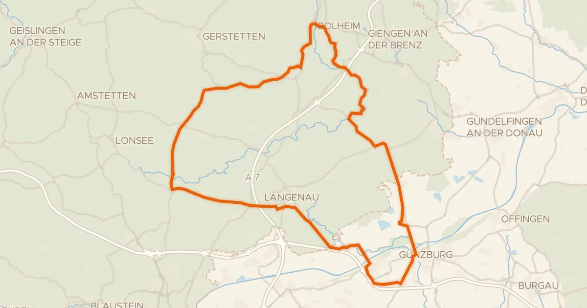 Kaart van de fietsroute Rondje Eselsburger Tal en Schloss Leipheim