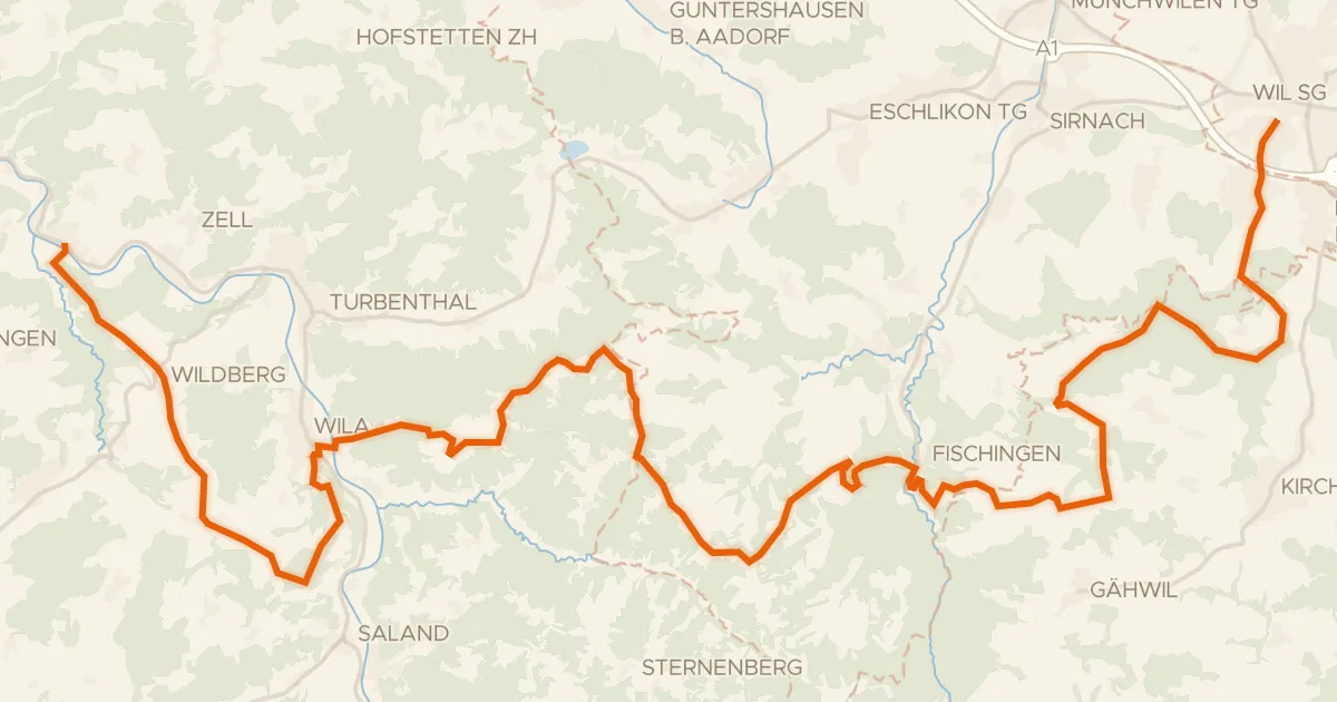 Kaart van de fietsroute Herzschlaufe Wil – Etappe 1