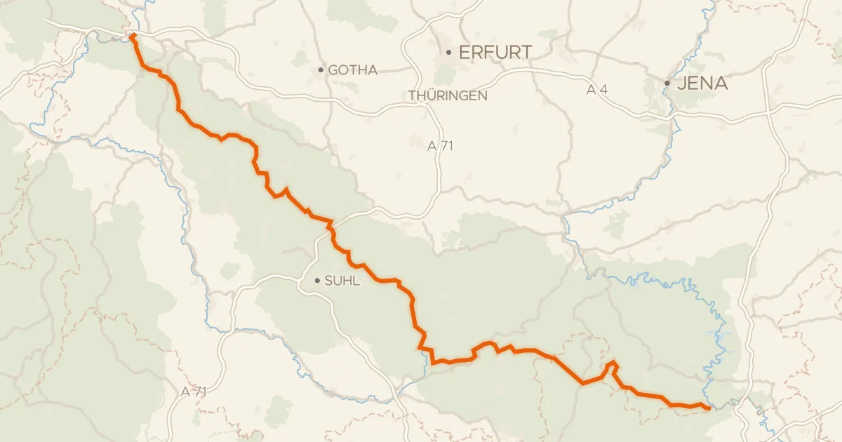 Kaart van de fietsroute Rennsteig-Radwanderweg