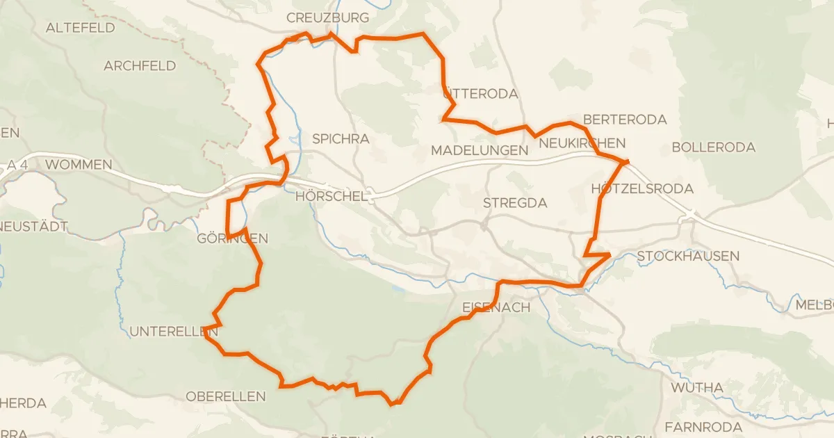 Map of the cycling route Rondje langs Burg Creuzburg en Hörsel