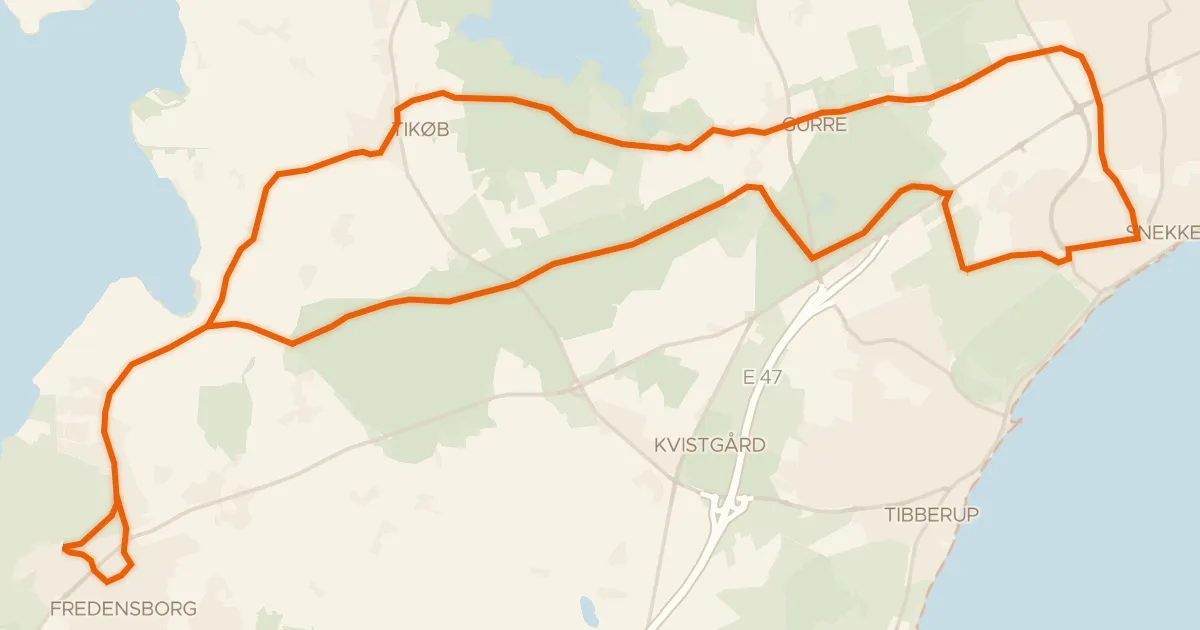 Kaart van de fietsroute Snekkersten - Fredensborg