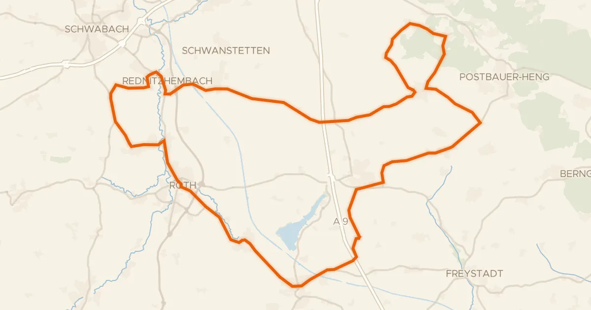 Kaart van de fietsroute Rondje langs Schloss Pyrbaum en Schloss Ratibor