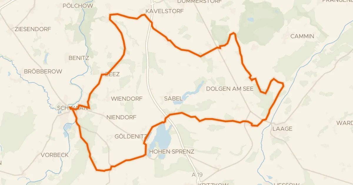 Kaart van de fietsroute Rondje Gutshaus Reez en Göldenitzer Moor