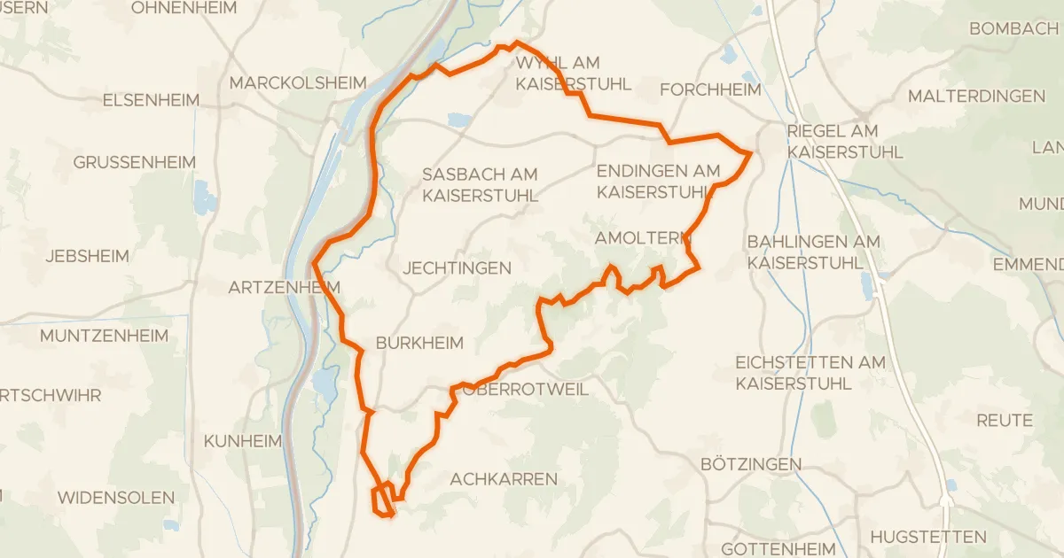 Kaart van de fietsroute Rondje Schloss Burkheim en Burg Sponeck