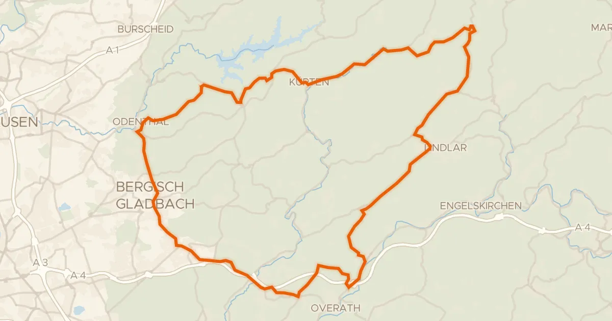 Map of the cycling route Rondje Burgruine Großbernsau en Schloss Bensberg