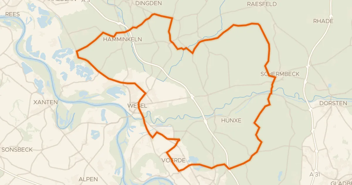 Kaart van de fietsroute Rondje Schloß Ringenberg en Dämmerwald