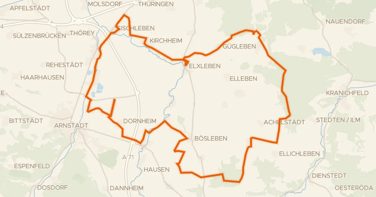 Kaart van de fietsroute Rondje Wehrkirche Dornheim en Gera