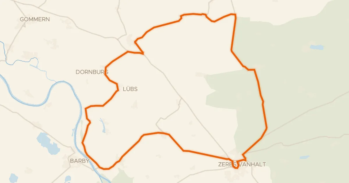 Kaart van de fietsroute Rondje Burg Lindau en Elbe
