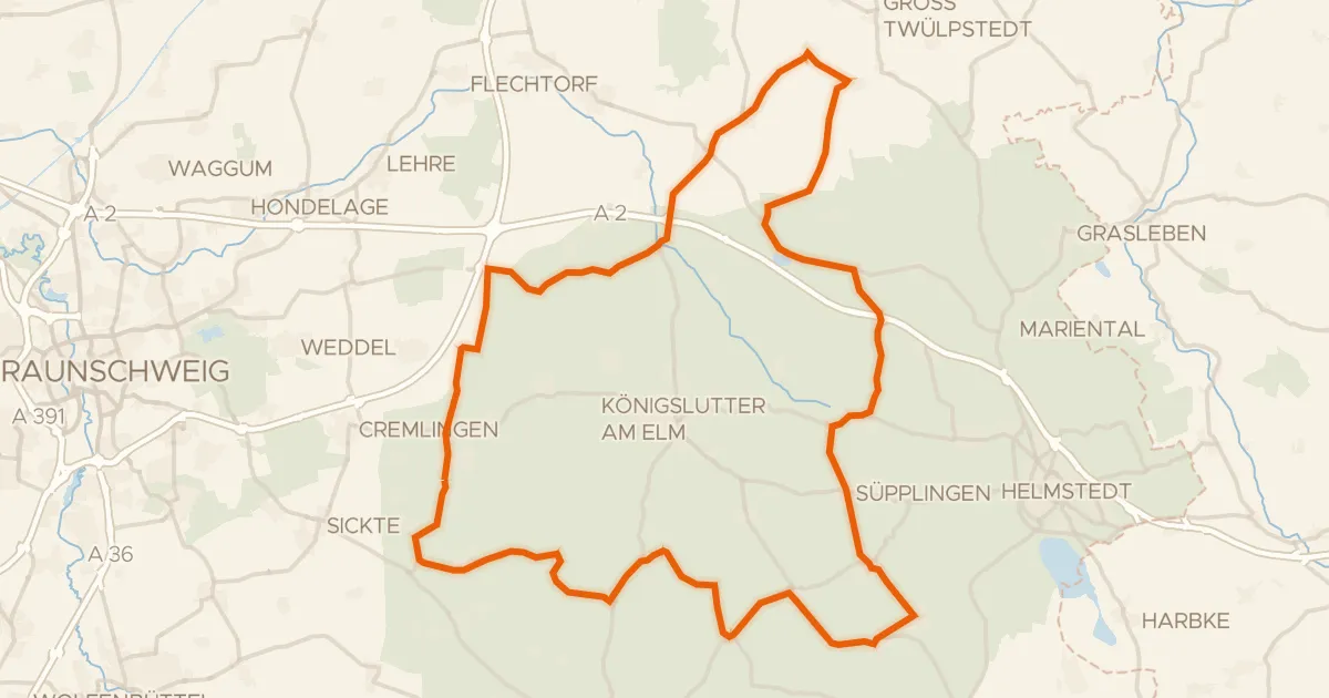 Kaart van de fietsroute Rondje Burg Warberg en Rieseberger Moor